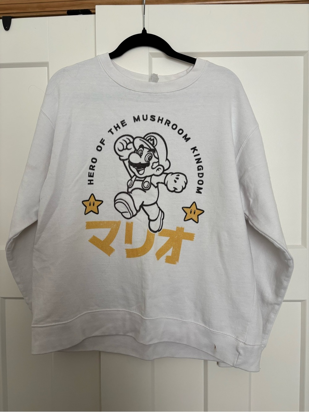 Nintendo White Sweatshirt with Black Logo Print Mens Large